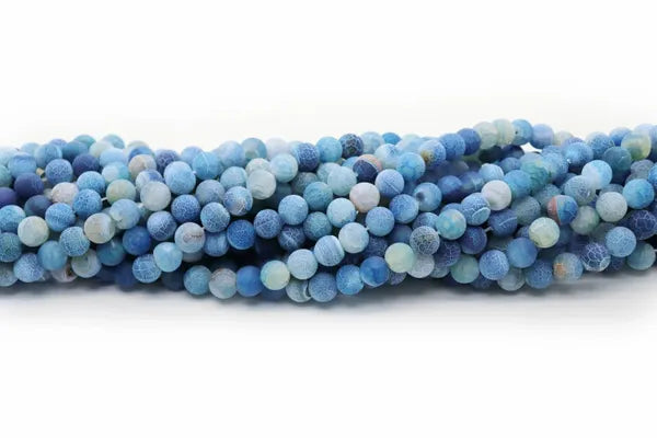 Semi Precious Matte Crackled Agate Round Smooth Beads