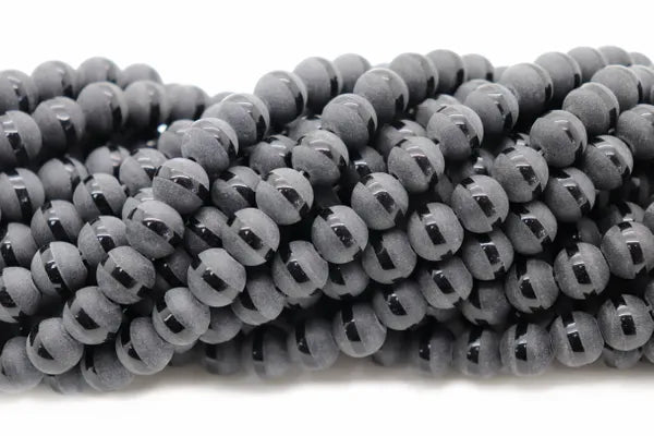 Black/White Striped Matte Black Agate Beads