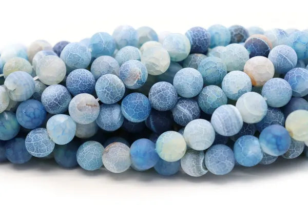 Semi Precious Matte Crackled Agate Round Smooth Beads