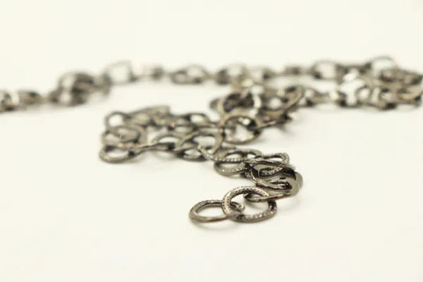 STAINLESS STEEL GUN METAL TEXTURED FLAT CIRCLE CHAIN 10.5MM | ONE FOOT