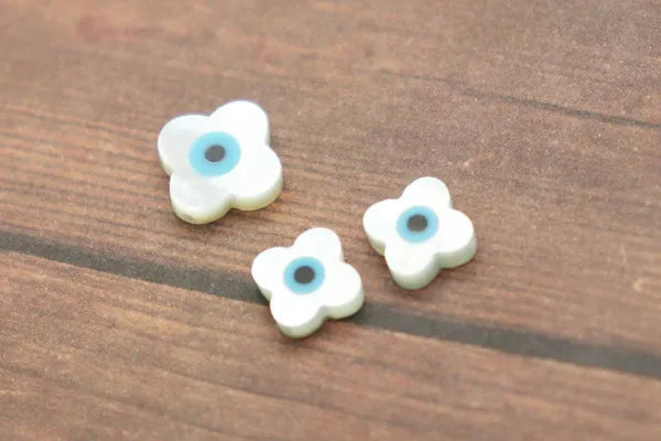 Single Natural Shell Blue Evil Eye Bead