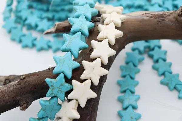 Compressed White / Turquoise Star Shaped Bead