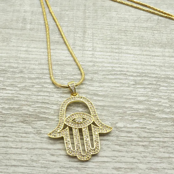 Micro Pave Evil Eye Hamsa Hand