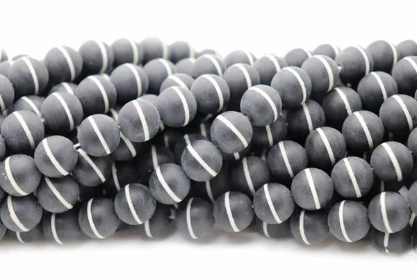 Black/White Striped Matte Black Agate Beads