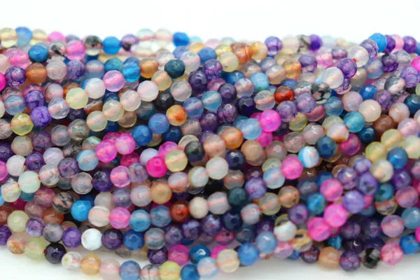 Semi-Precious Dyed Faceted Agate Mixed Colors 4mm