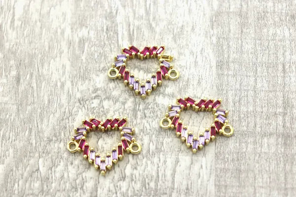 Pink Purple Crystal Heart Connector