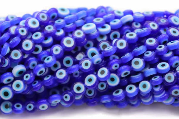 Evil Eye Lamp-work Flat Round Beads