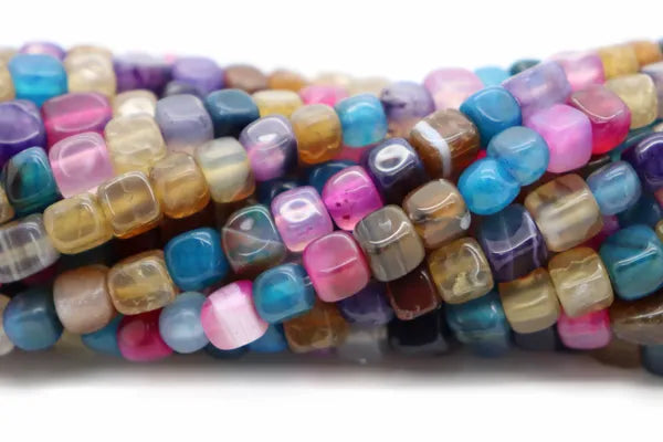 Semi-Precious Cube Agate Multi-Mix Color Beads