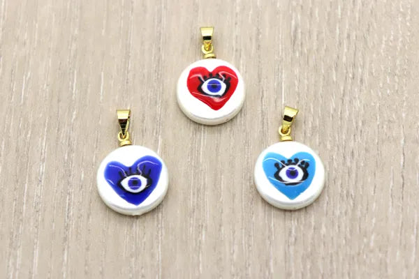 Hand-Painted Evil Eye Heart Pearl Pendant