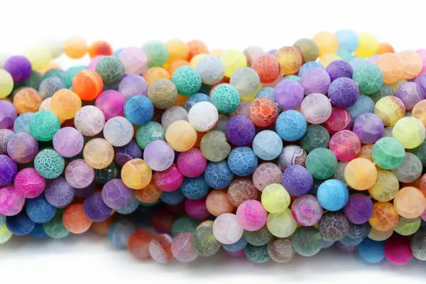 Semi Precious Matte Crackled Agate Round Smooth Beads