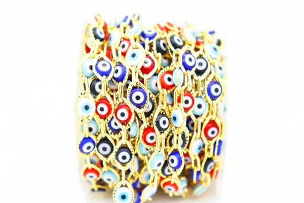 GOLD PLATED EVIL EYE CHAIN | ONE FOOT