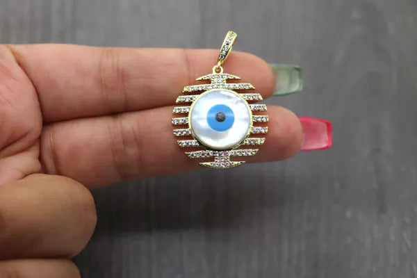 Mother of Pearl Evil Eye Micro-pave Pendant