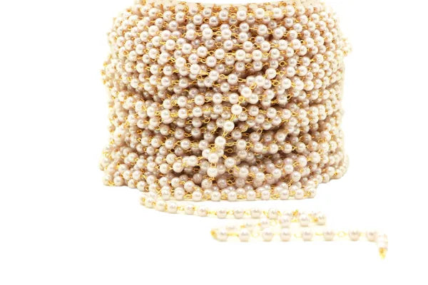 18KT GOLD PLATED SYNTHETIC PEARL CHAIN 6MM | ONE FOOT