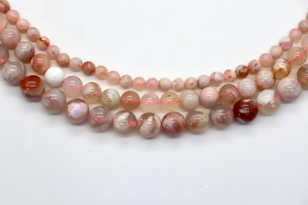 Cherry Blossom Flower Agate Round Smooth