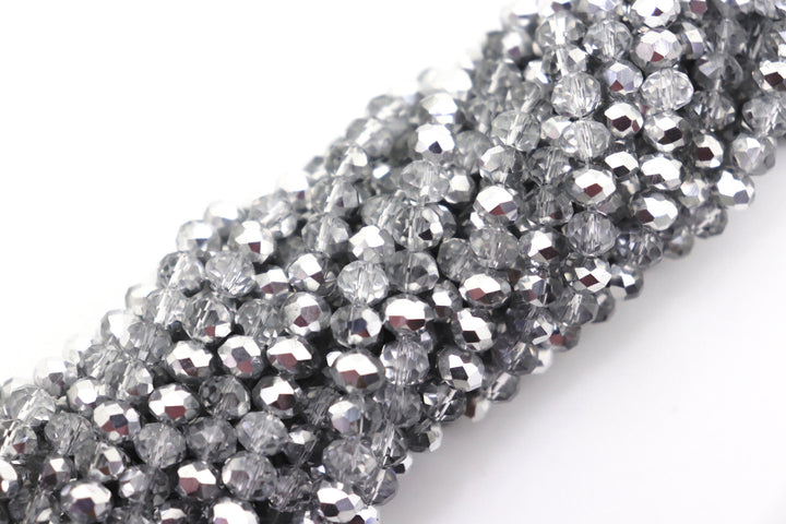 Faceted Crystal Rondelle Gray & Black, White Collection