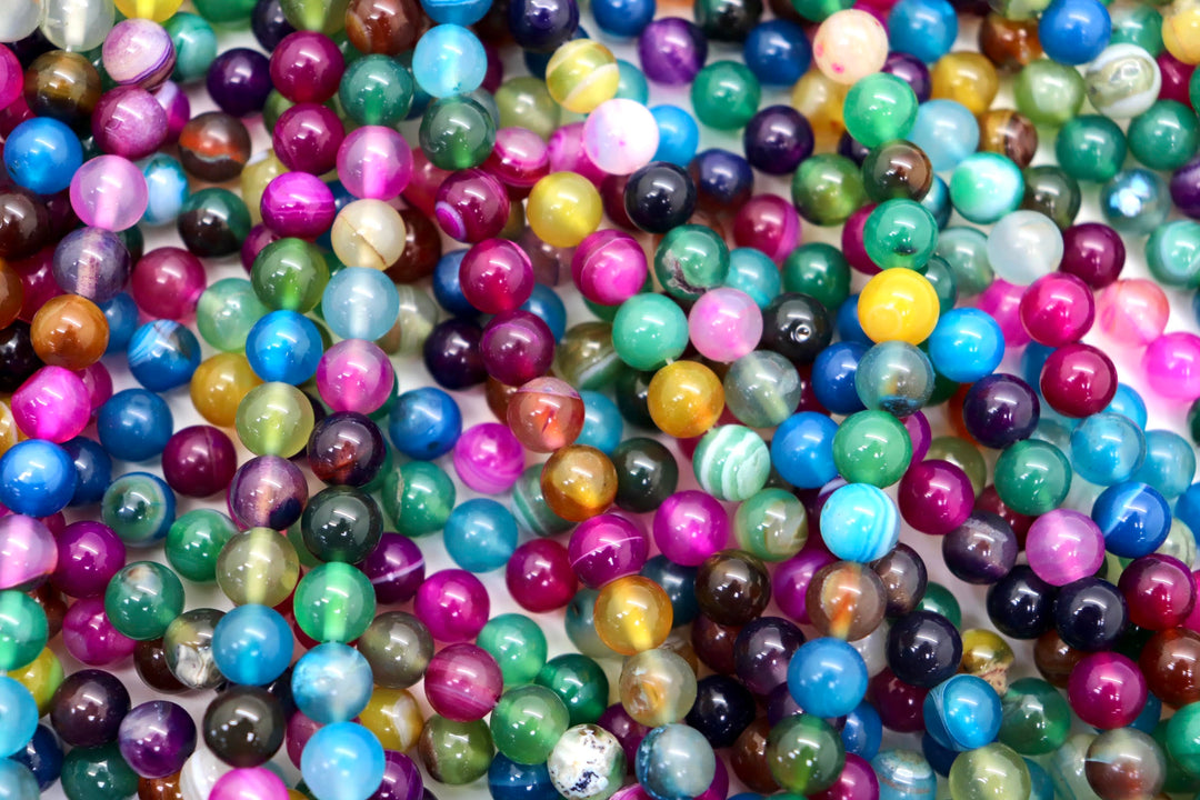 Semi-precious Rainbow Dyed Agate Round Smooth Beads Strand