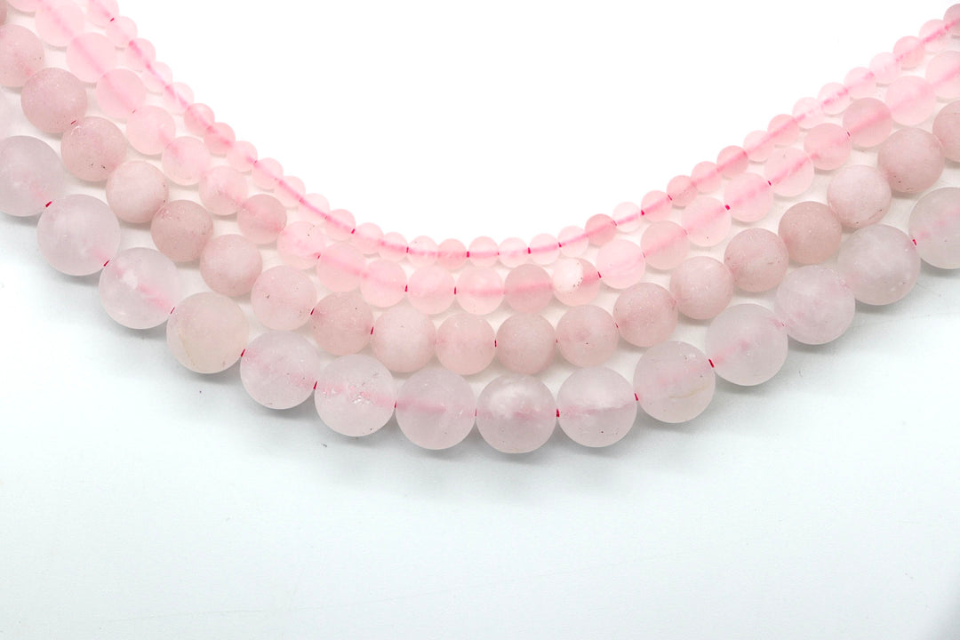 Semi-Precious Polish/Matte/ Round Faceted Natural Rose Quartz  Beads