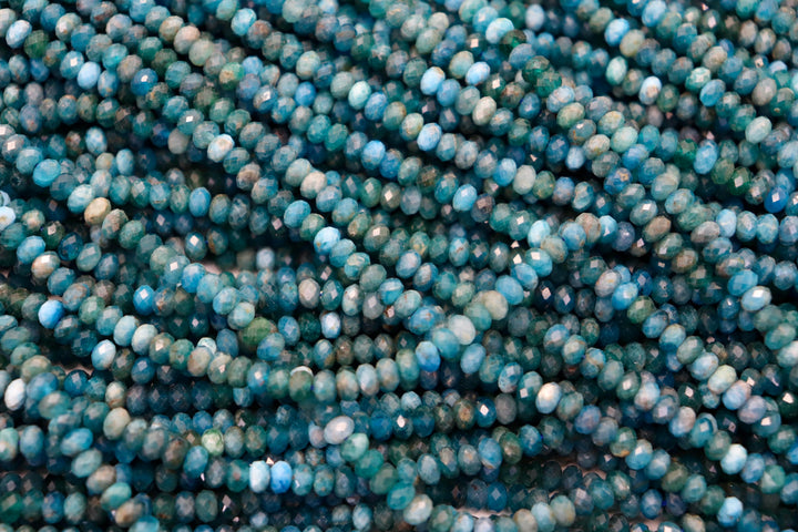 Natural Blue Apatite Faceted Rondelle Beads