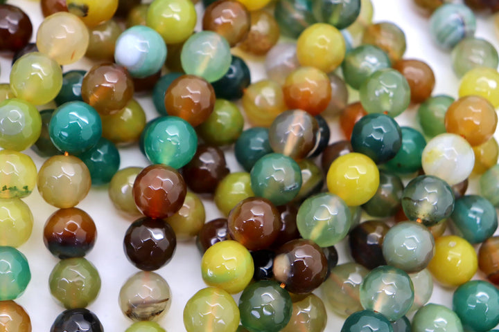 12mm  Semi-Precious Natural and Dyed Agate Round Faceted