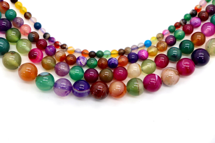 Semi-precious Rainbow Dyed Agate Round Smooth Beads Strand