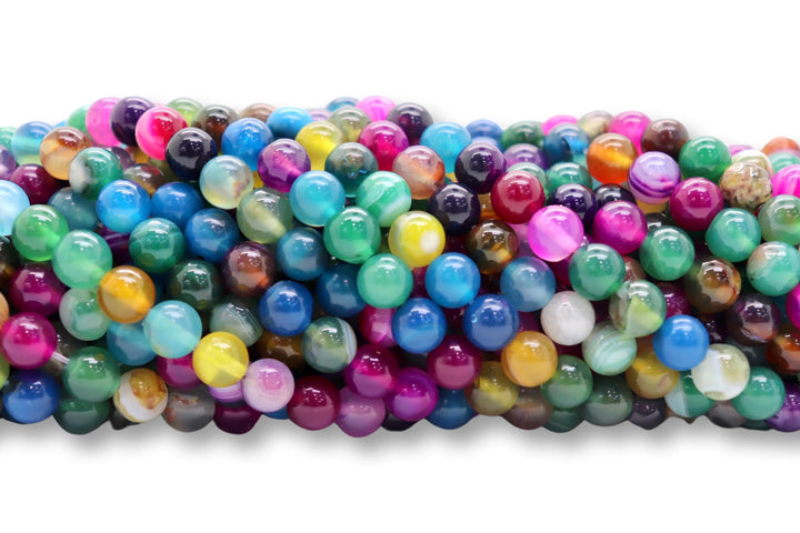 Semi-precious Rainbow Dyed Agate Round Smooth Beads Strand