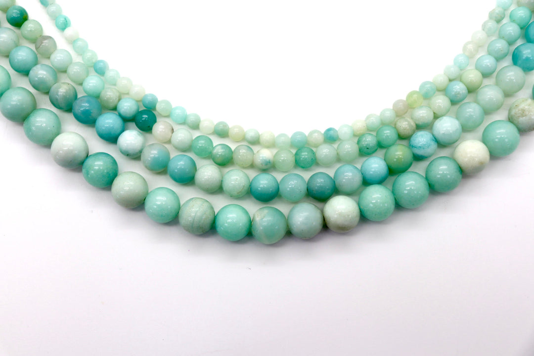 Natural Pale Blue Amazonite Round Smooth Beads