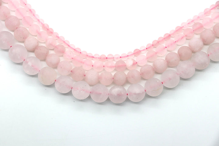 Semi-Precious Polish/Matte/ Round Faceted Natural Rose Quartz  Beads