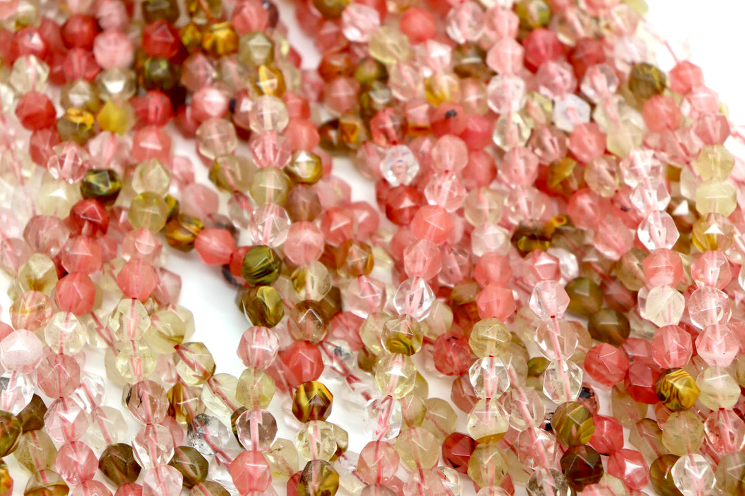 Semi-precious Natural Gemstones Star-cut Beads Strand