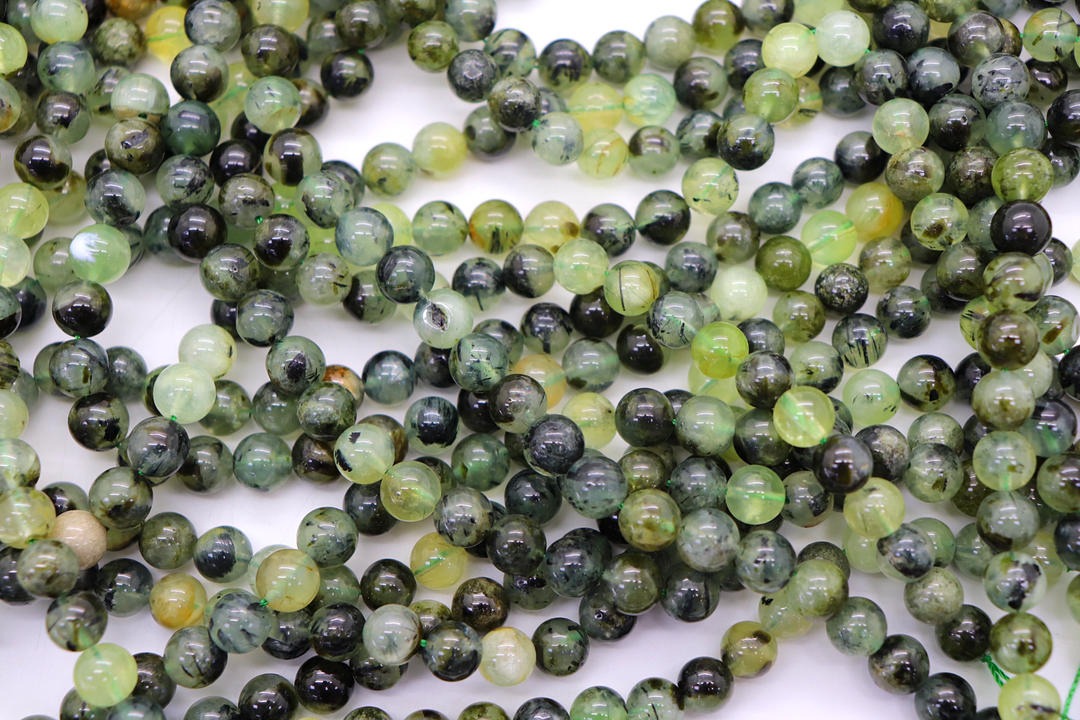 Natural Green Prehnite Round Smooth Beads