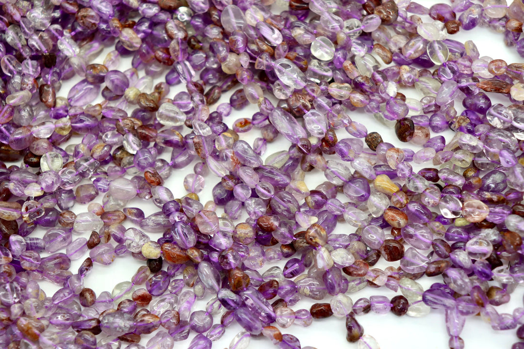 Natural Amethyst Phantom Pebble Beads