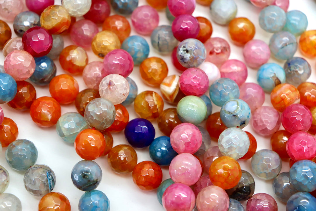 12mm  Semi-Precious Natural and Dyed Agate Round Faceted